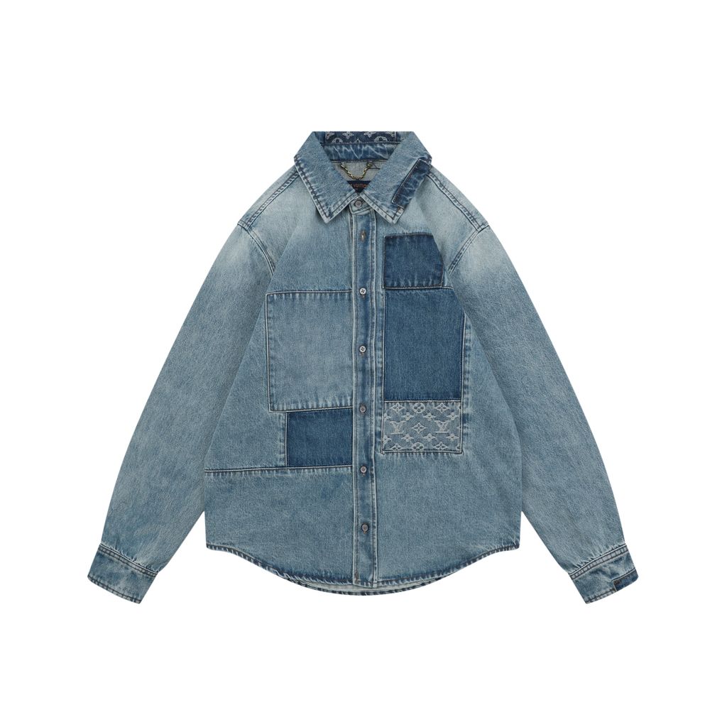 Louis Vuitton Washed Blue Monogram Jacquard Denim Shirt Jacket