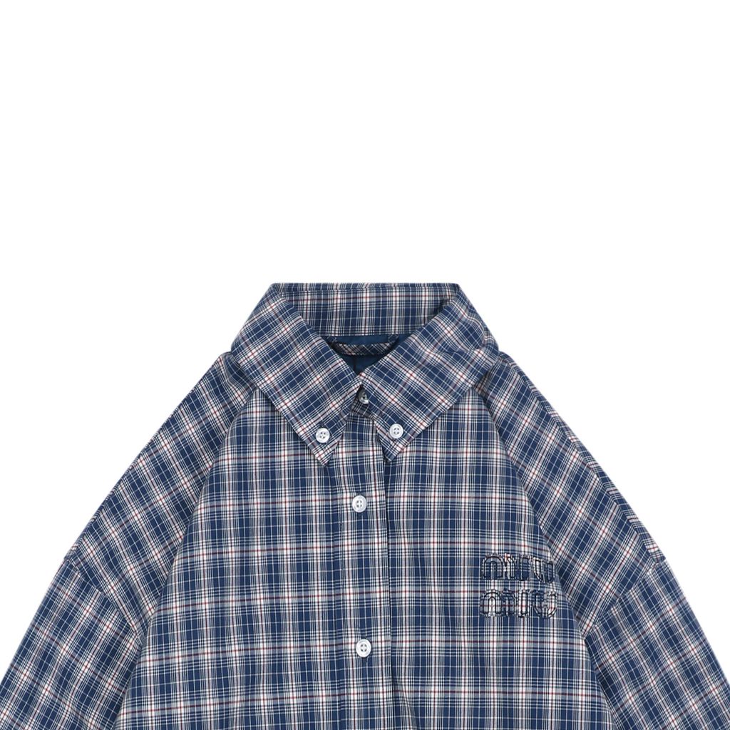 Miu Miu Cotton Check Relaxed Cropped Jacket