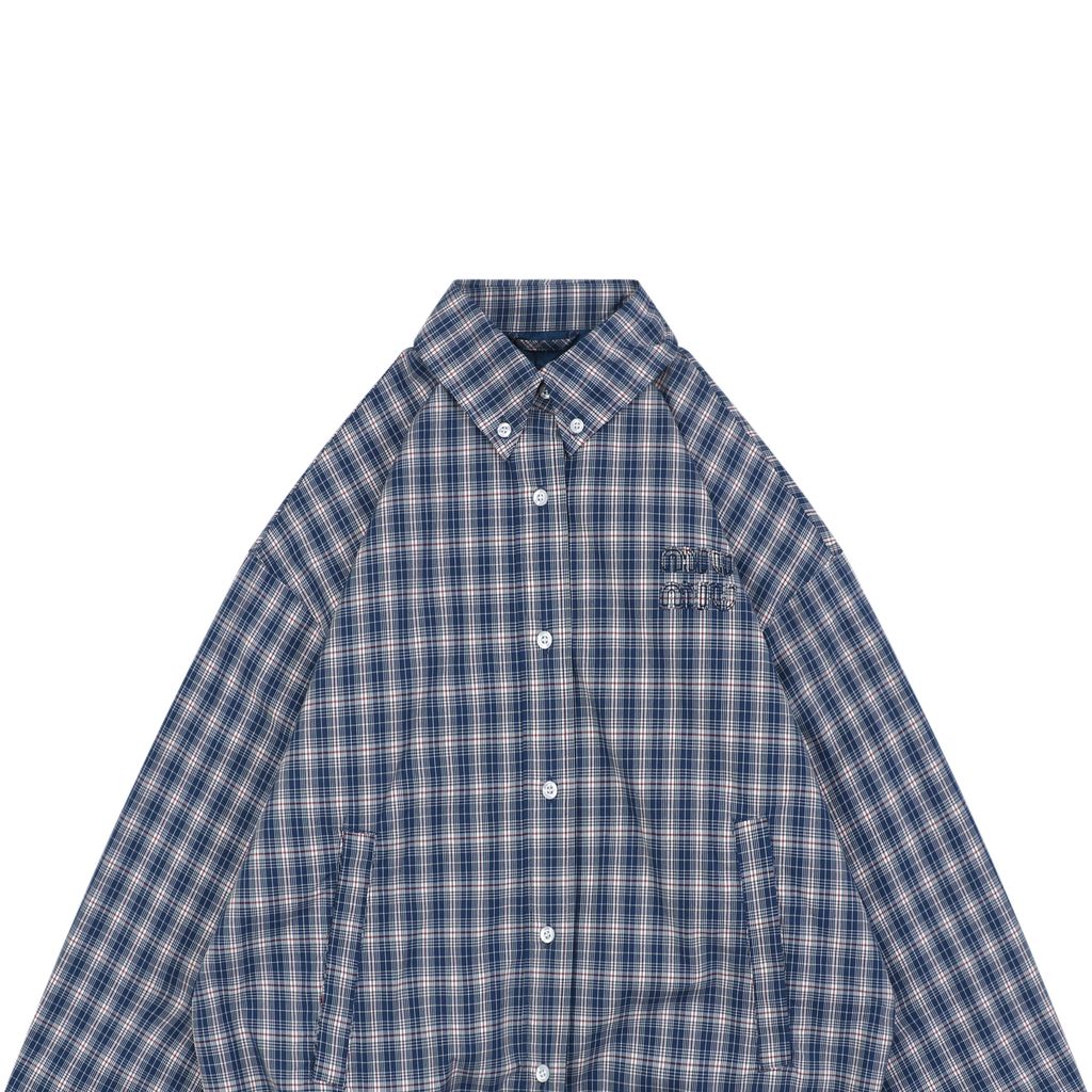 Miu Miu Cotton Check Relaxed Cropped Jacket