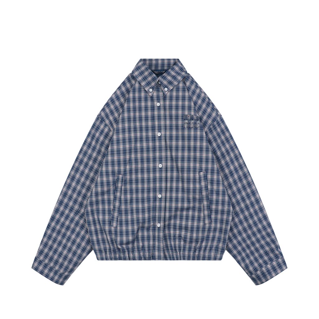 Miu Miu 25FW Blue Check Cropped Blouson Jacket