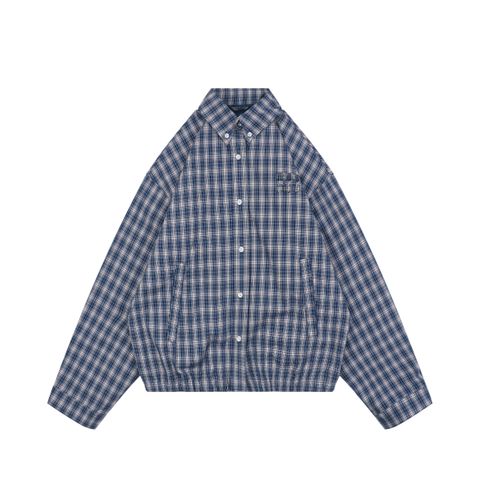 Miu Miu 25FW Blue Check Cropped Blouson Jacket