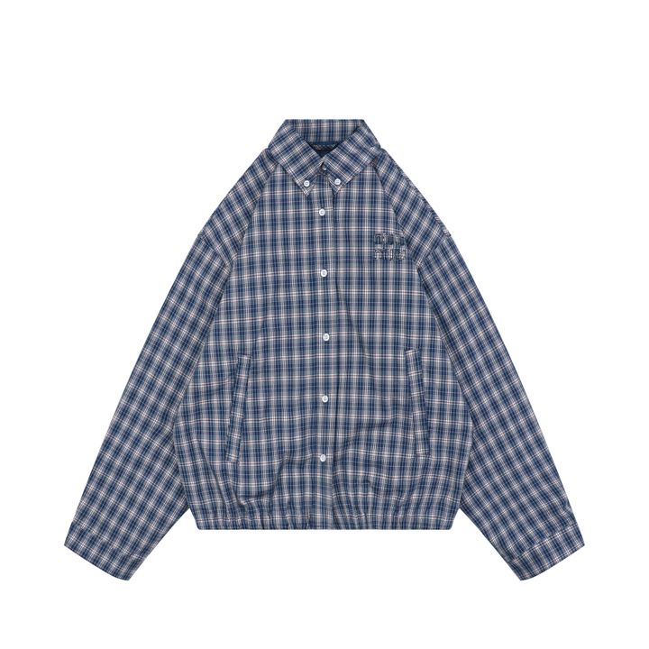 Miu Miu 25FW Blue Check Cropped Blouson Jacket