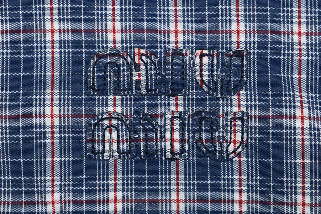 Miu Miu Blue Plaid Logo Citywalk Jacket