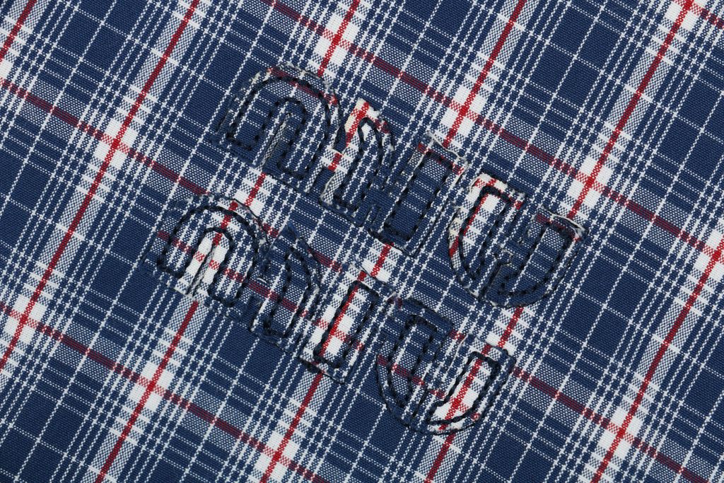 Miu Miu Blue Plaid Logo Citywalk Jacket