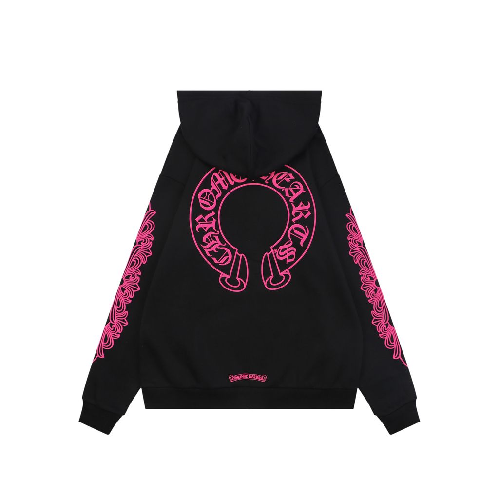 Chrome Hearts Black Pink Cross Sleeve Sanskrit Scroll Hoodie