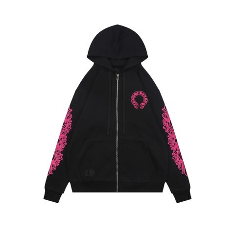 Chrome Hearts Black Pink Cross Sleeve Sanskrit Scroll Hoodie