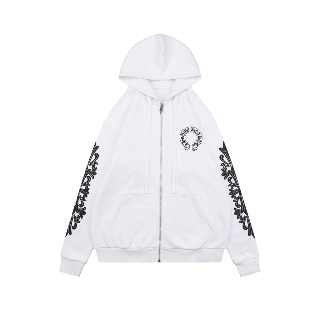 Chrome Hearts White Black Cross Sleeve Sanskrit Scroll Hoodie