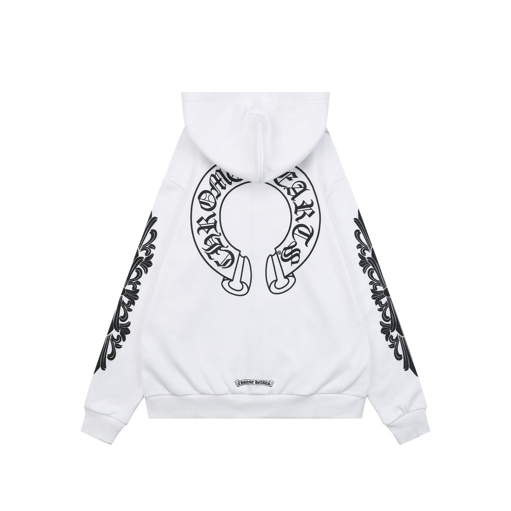 Chrome Hearts White Black Cross Sleeve Sanskrit Scroll Hoodie