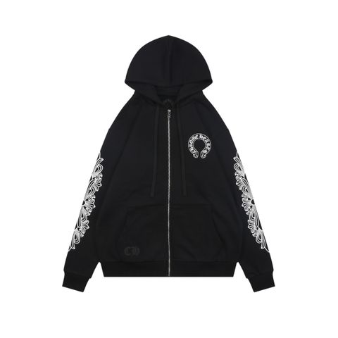 Chrome Hearts Black White Cross Sleeve Sanskrit Scroll Hoodie