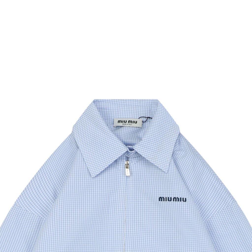 Miu Miu Pattern-Matched Cotton Check Logo Jacket