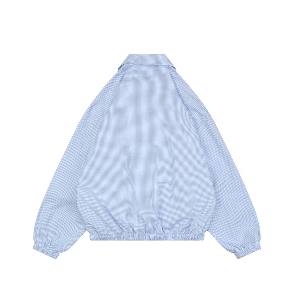 Miu Miu Light Blue Gingham Check Blouson Jacket
