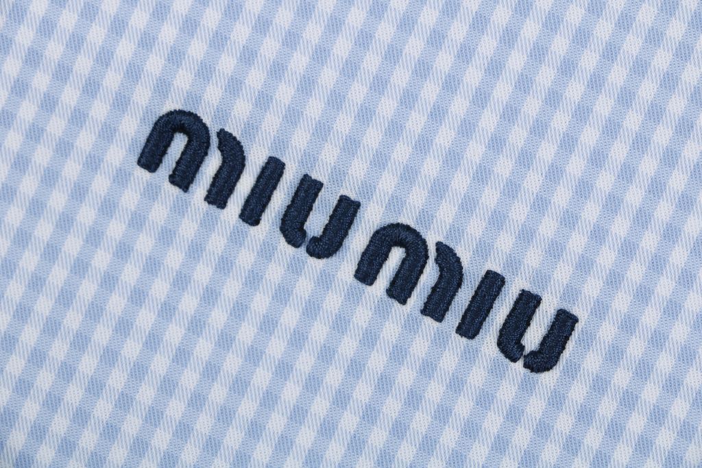 Miu Miu Light Blue Tajima Embroidered Gingham Jacket