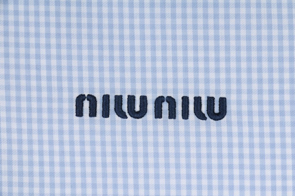 Miu Miu Light Blue Tajima Embroidered Gingham Jacket