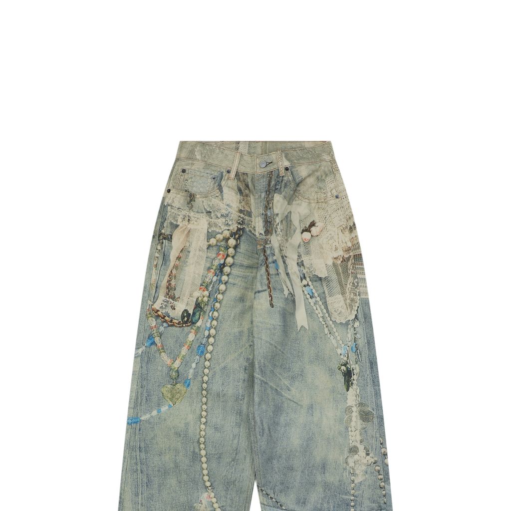 Acne Studios Wide-Leg Lace Pearl Denim Jeans