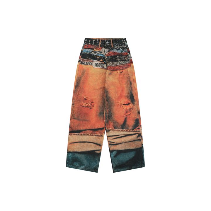 Acne Studios Multi-Belt Print Wide-Leg Jeans