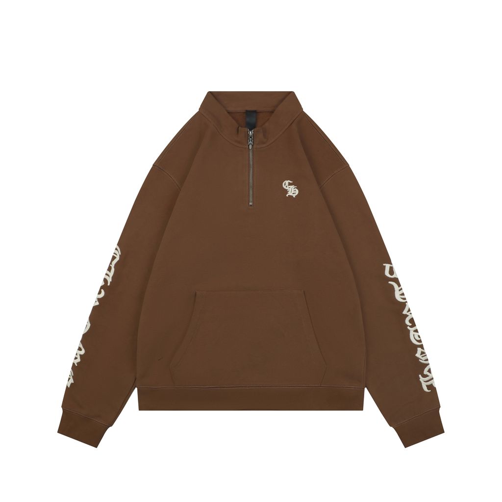 Chrome Hearts Sleeve Sanskrit Embroidered Half-Zip Sweatshirt