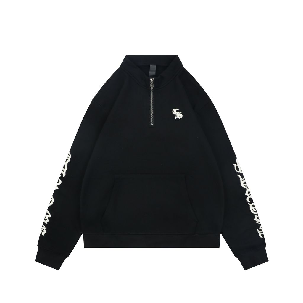 Chrome Hearts Sleeve Sanskrit Embroidered Half-Zip Sweatshirt