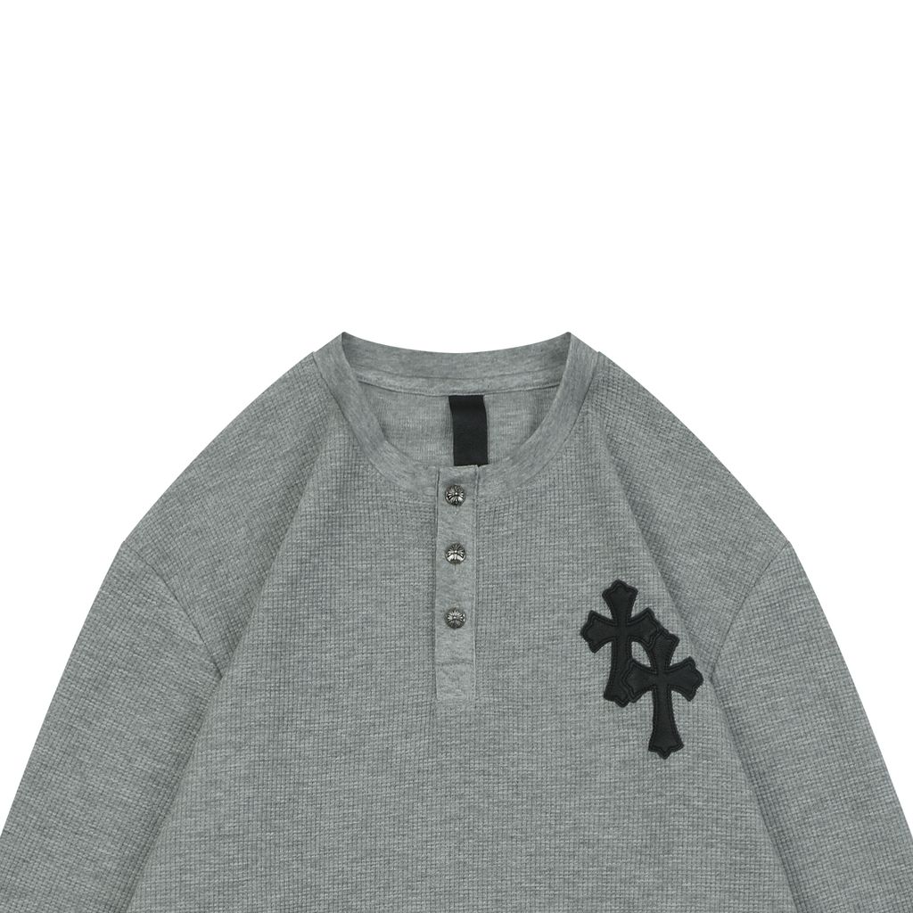 Chrome Hearts 350G Cotton Thermal Cross Patch Henley Shirt