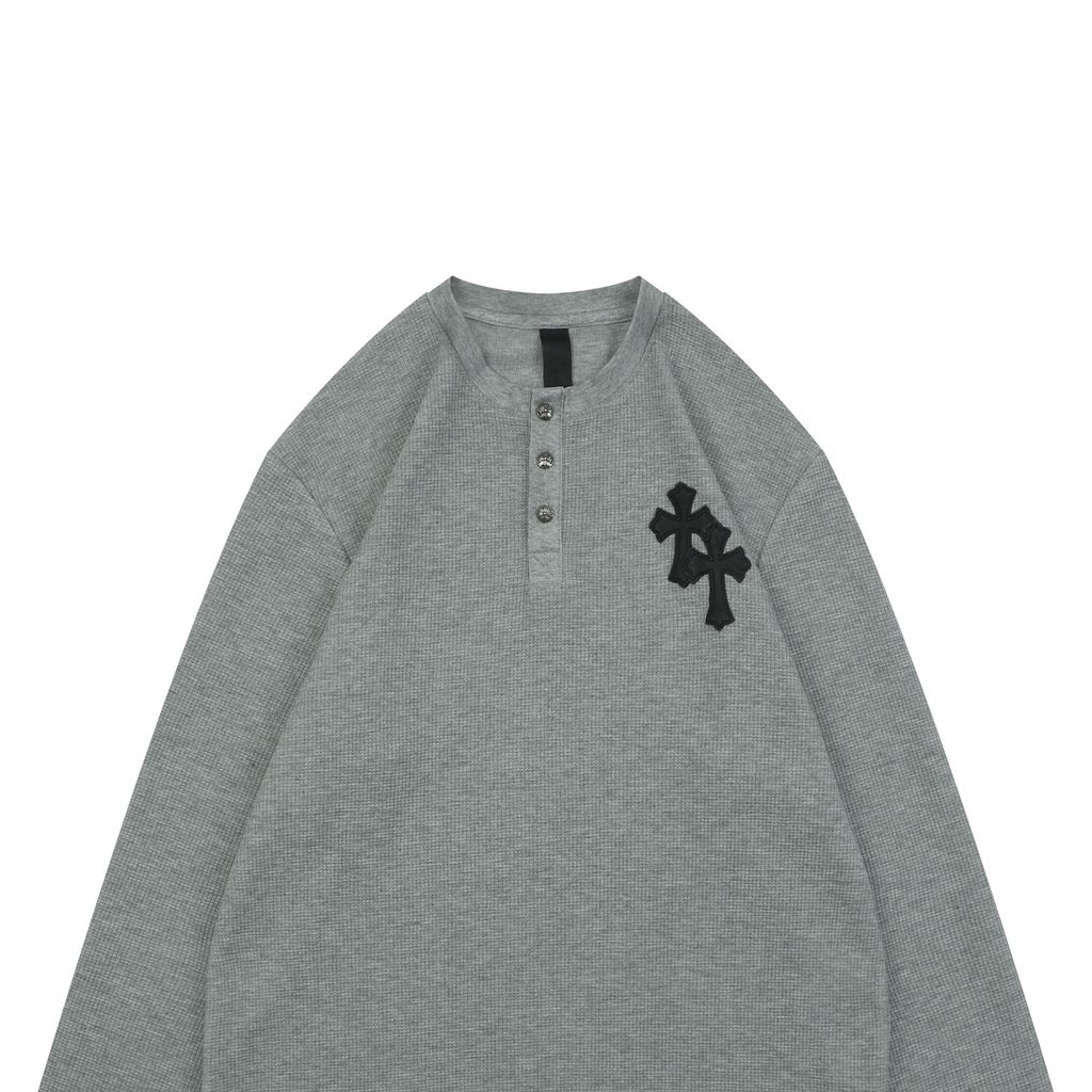 Chrome Hearts 350G Cotton Thermal Cross Patch Henley Shirt