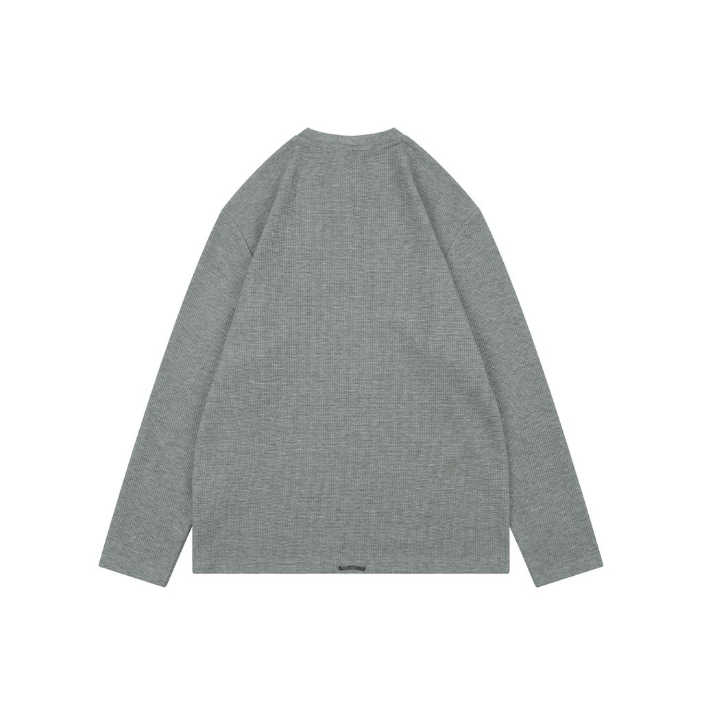 Chrome Hearts Grey Cross Leather Patch Waffle Henley Long Sleeve