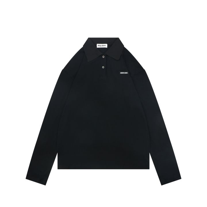 Miu Miu 26FW Logo Patch Long Sleeve Polo Shirt