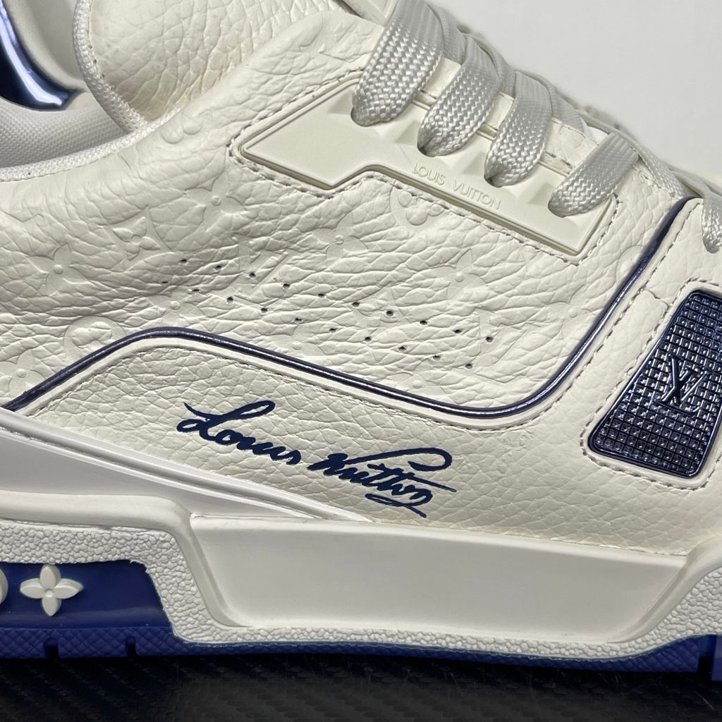 Louis Vuitton LV Trainer Sneaker Marine 1AKCLV premium luxury sneaker side profile view