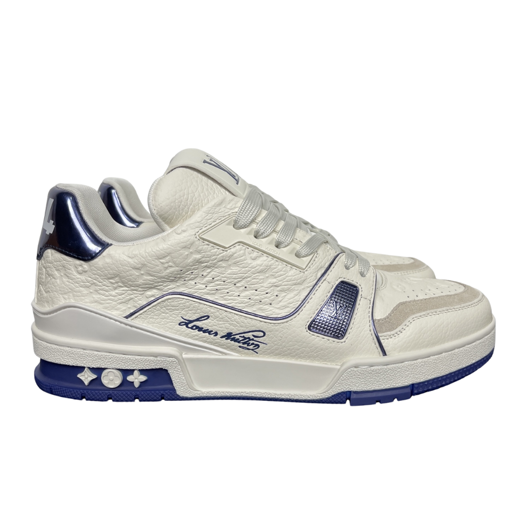 Louis Vuitton LV Trainer Sneaker Marine 1AKCLV premium luxury sneaker side profile view