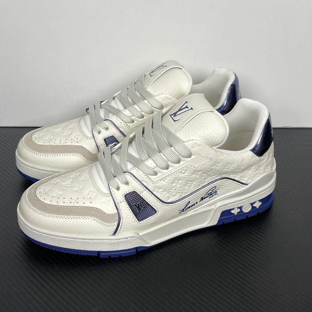 Louis Vuitton LV Trainer Sneaker Marine 1AKCLV premium luxury sneaker side profile view