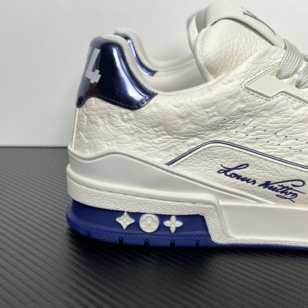 Louis Vuitton LV Trainer Sneaker Marine 1AKCLV premium luxury sneaker side profile view