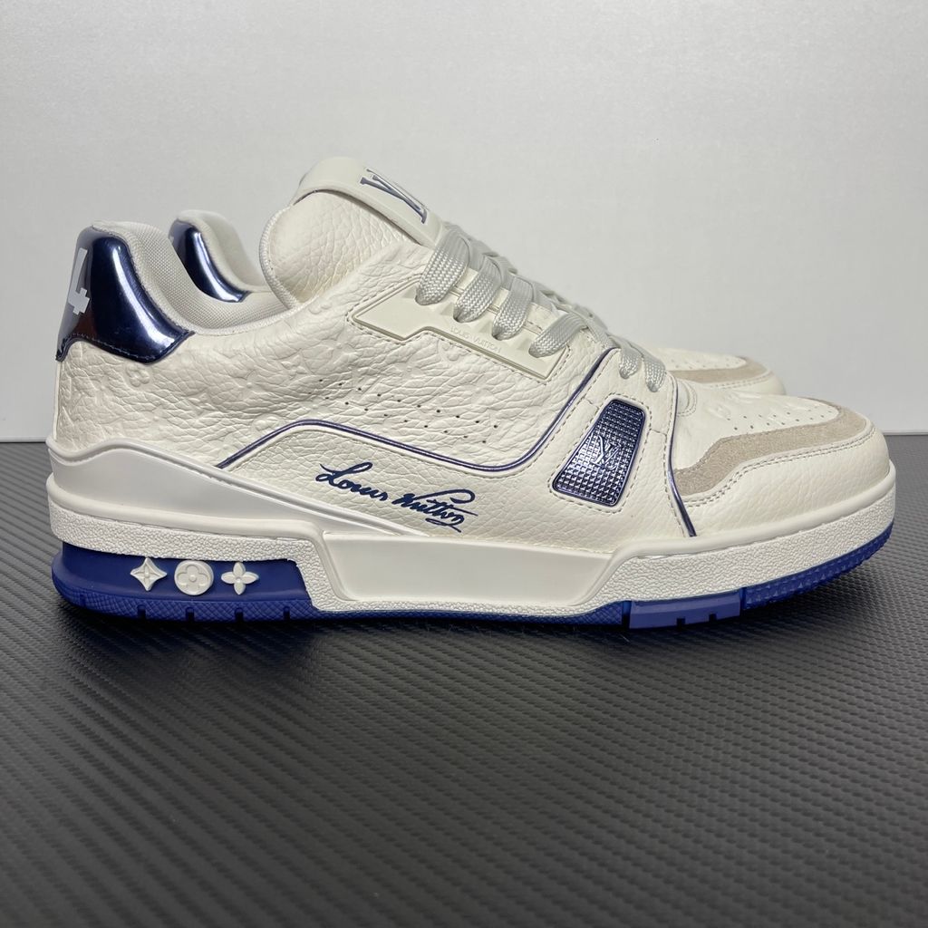 Louis Vuitton LV Trainer Sneaker Marine 1AKCLV premium luxury sneaker side profile view