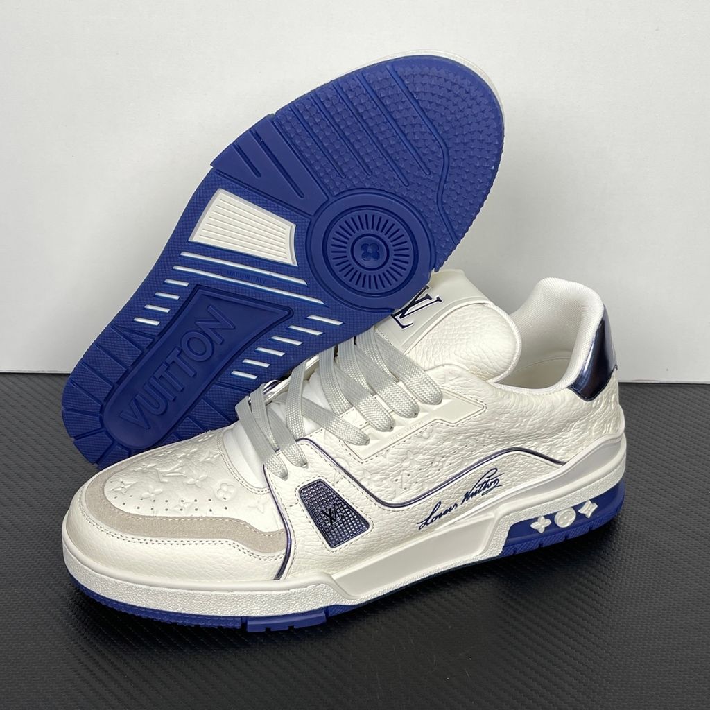 Louis Vuitton LV Trainer Sneaker Marine 1AKCLV premium luxury sneaker side profile view