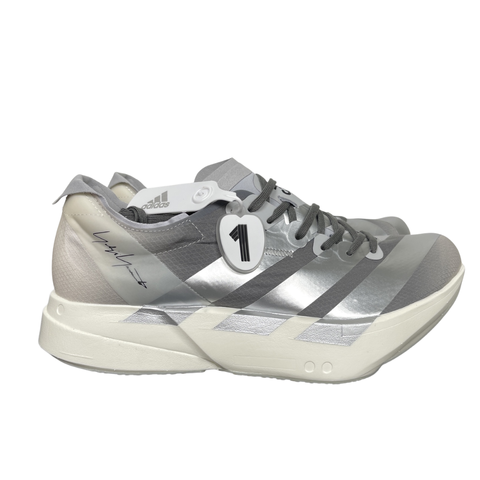 adidas Y-3 Adios Pro 4 Chalk White Silver Metallic Grey KZ9045 high-performance designer running shoe side profile view