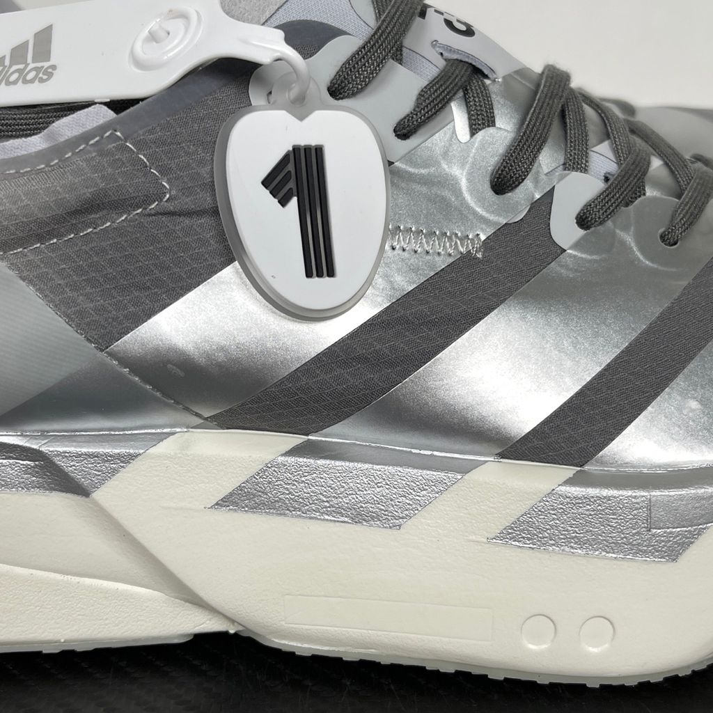 adidas Y-3 Adios Pro 4 Chalk White Silver Metallic Grey KZ9045 high-performance designer running shoe side profile view