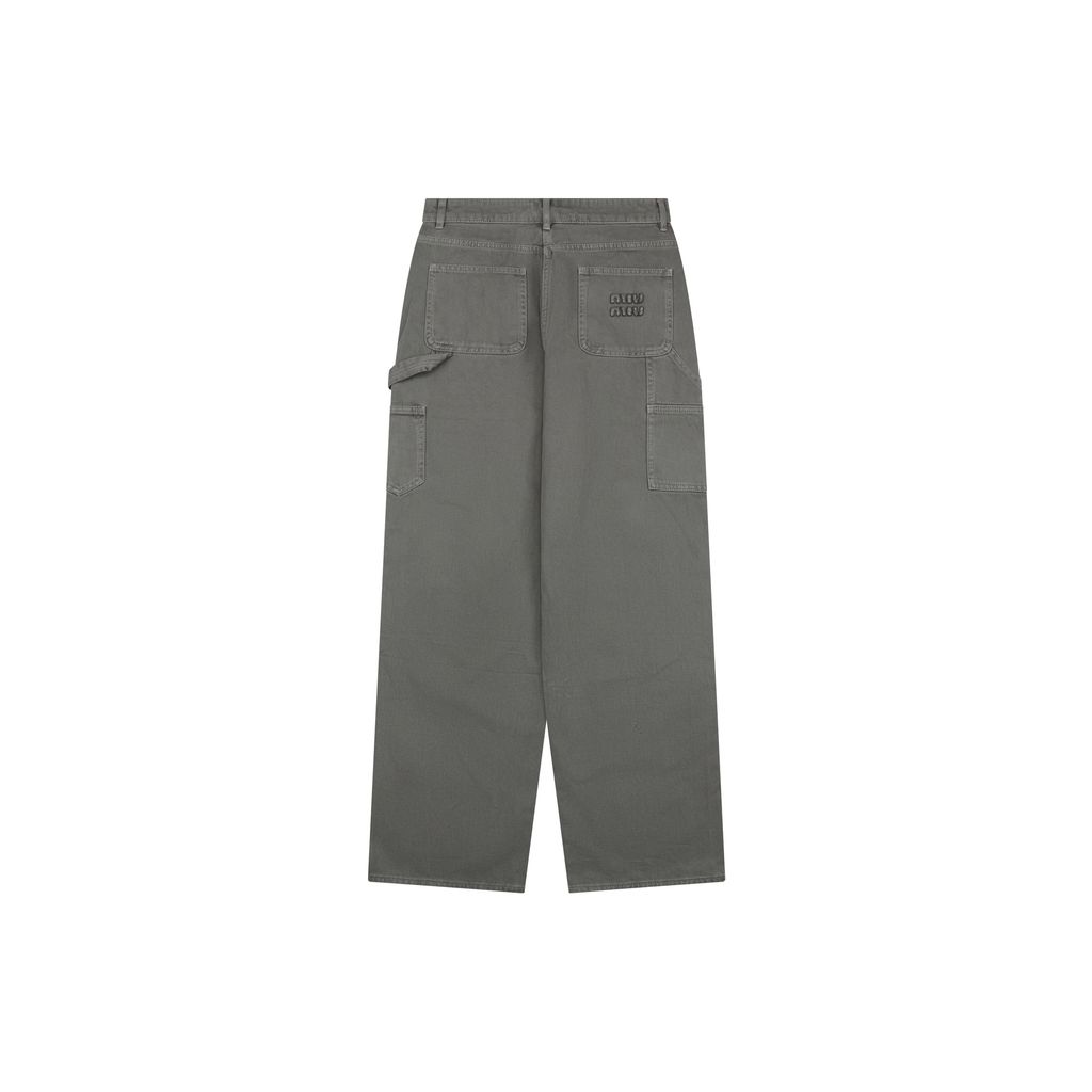 Miu Miu Grey Logo Pocket Cargo Wide-Leg Jeans