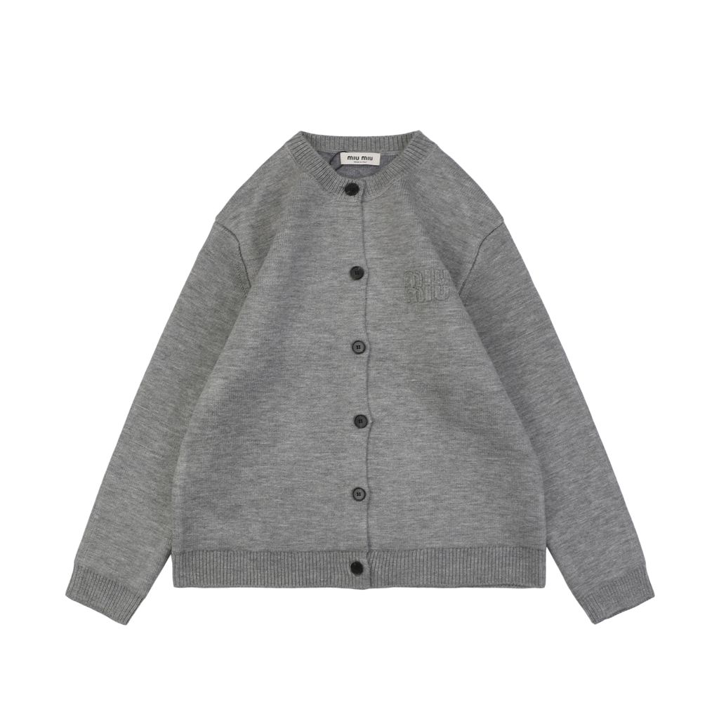 Miu Miu 24FW Logo Patch Heavyweight Grey Knit Jacket