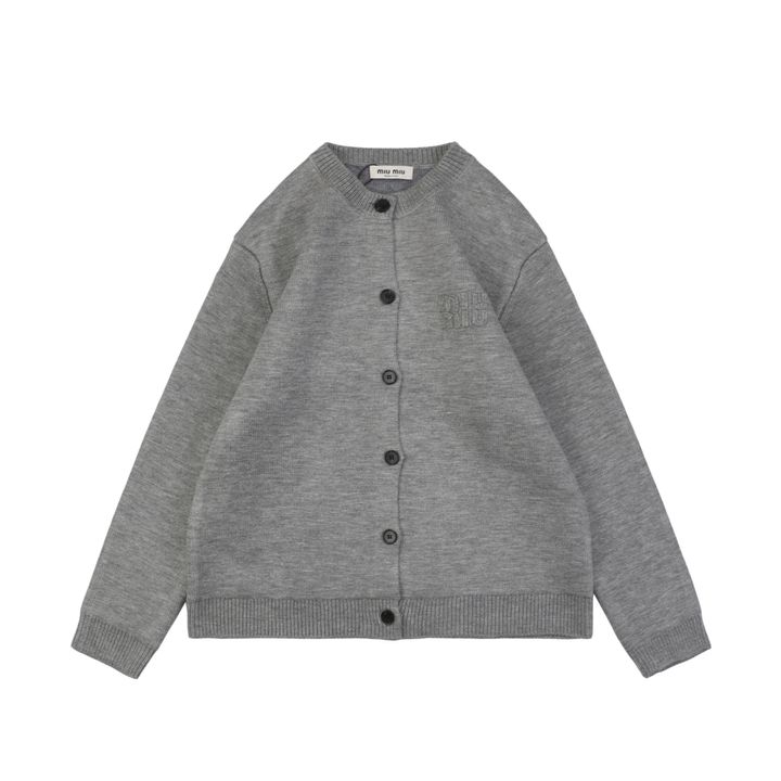 Miu Miu 24FW Logo Patch Heavyweight Grey Knit Jacket