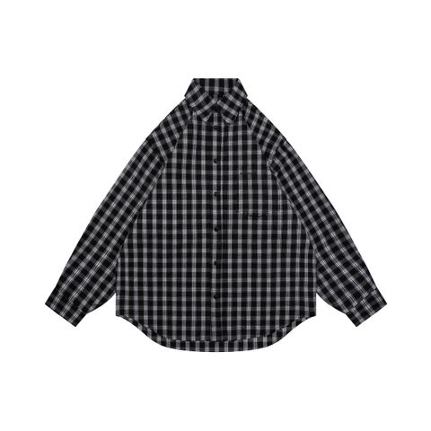 Balenciaga Black White Check Distressed Frayed Hem Shirt