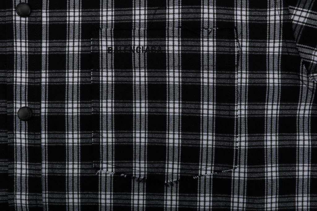 Balenciaga Black White Grunge Frayed Check Shirt