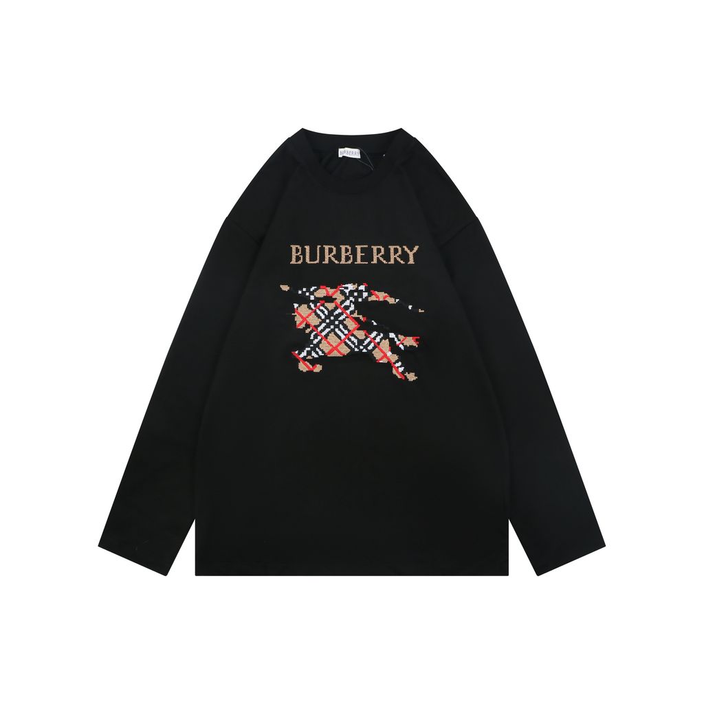 Burberry Equestrian Knight Cross-Stitch Embroidered Long Sleeve T-Shirt