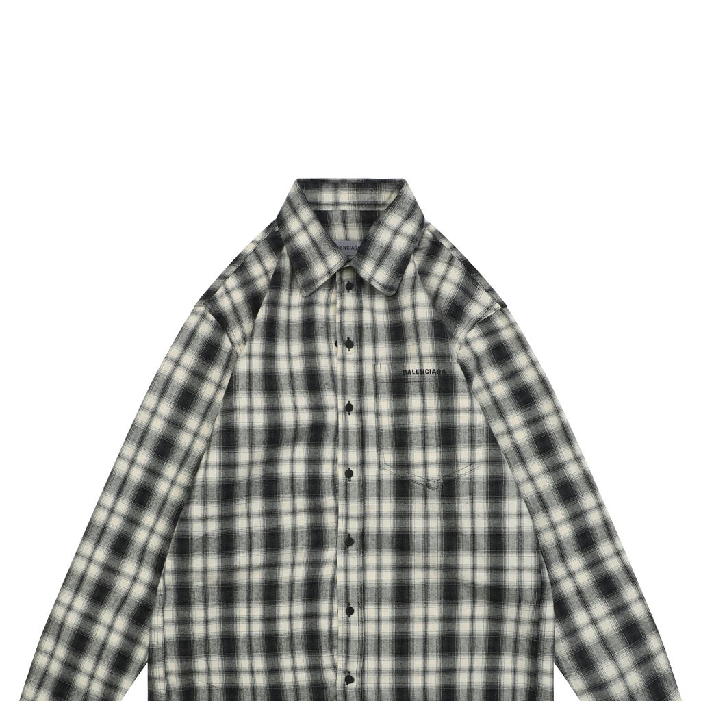 Balenciaga Black White Washed Check Relaxed Shirt