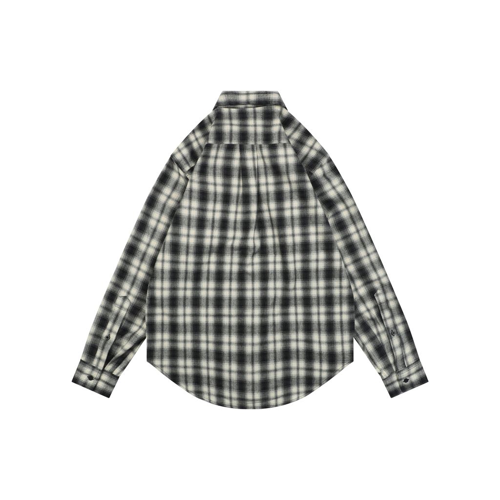 Balenciaga Paris Logo Pocket Black White Check Long Sleeve Shirt