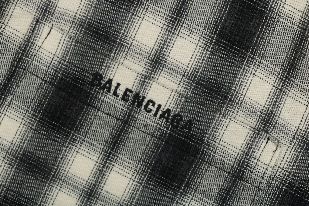 Balenciaga Brushed Vintage Plaid Pocket Logo Shirt
