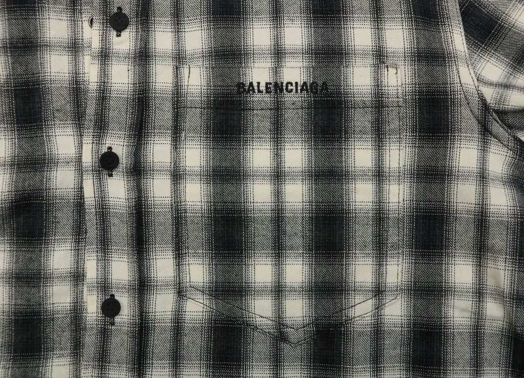 Balenciaga Brushed Vintage Plaid Pocket Logo Shirt