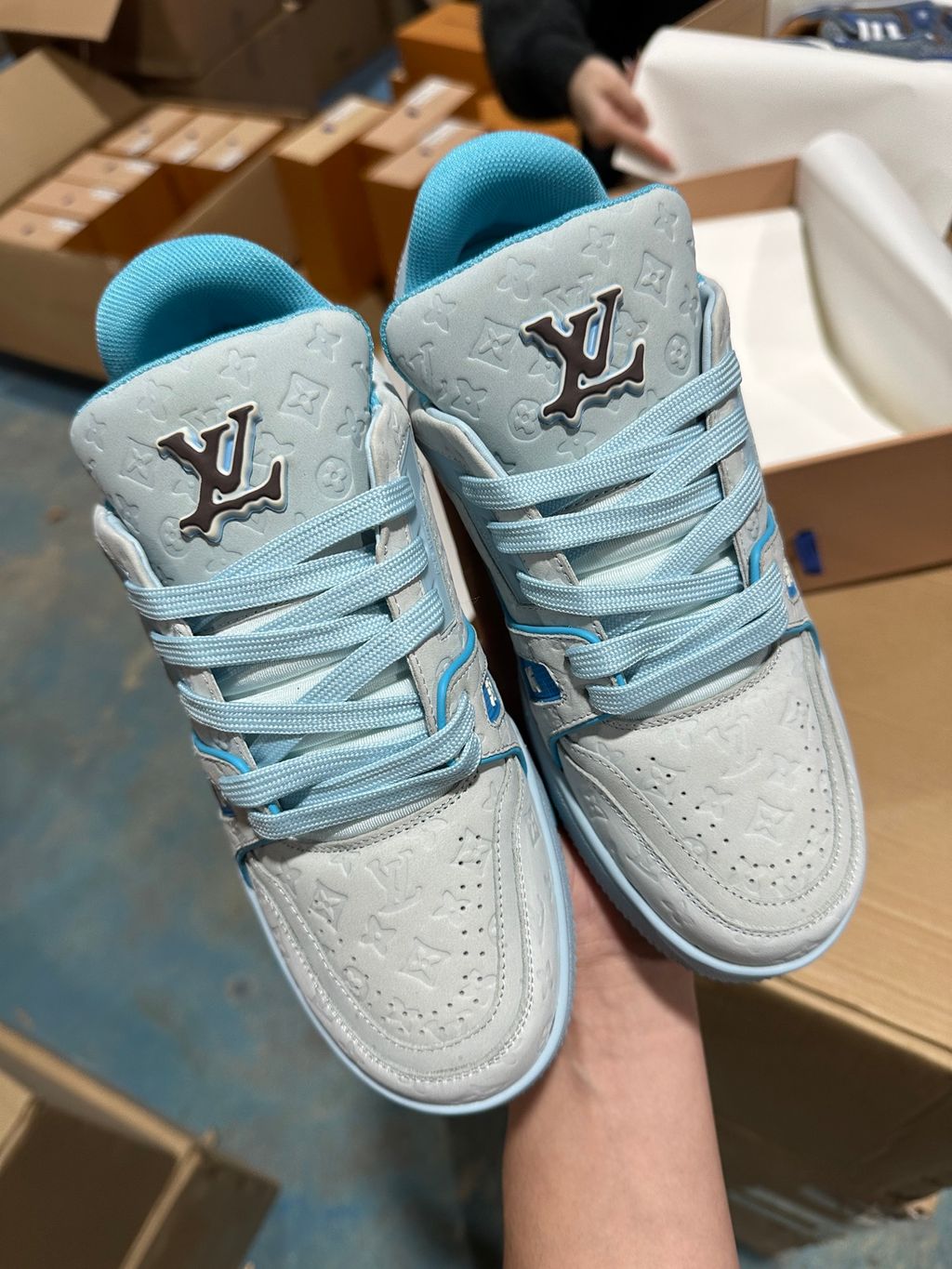 Louis Vuitton Tyler The Creator LV Trainer Low 1ACRYD Blue sneakers side view