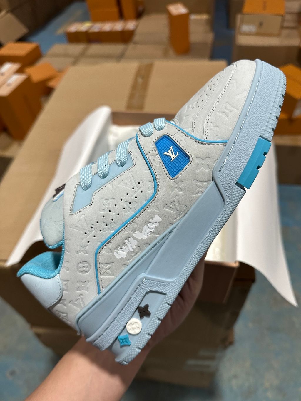 Louis Vuitton Tyler The Creator LV Trainer Low 1ACRYD Blue sneakers side view