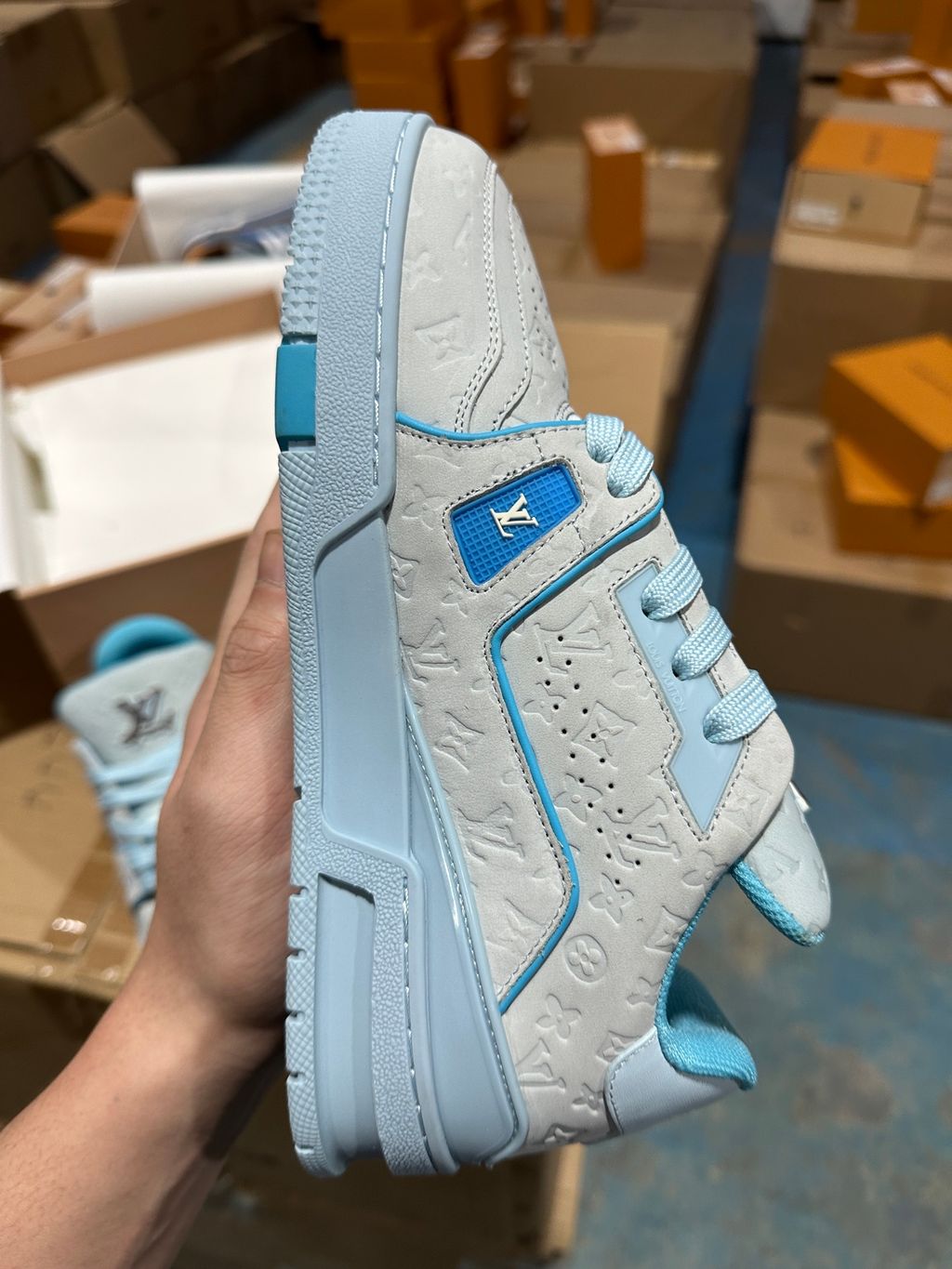 Louis Vuitton Tyler The Creator LV Trainer Low 1ACRYD Blue sneakers side view