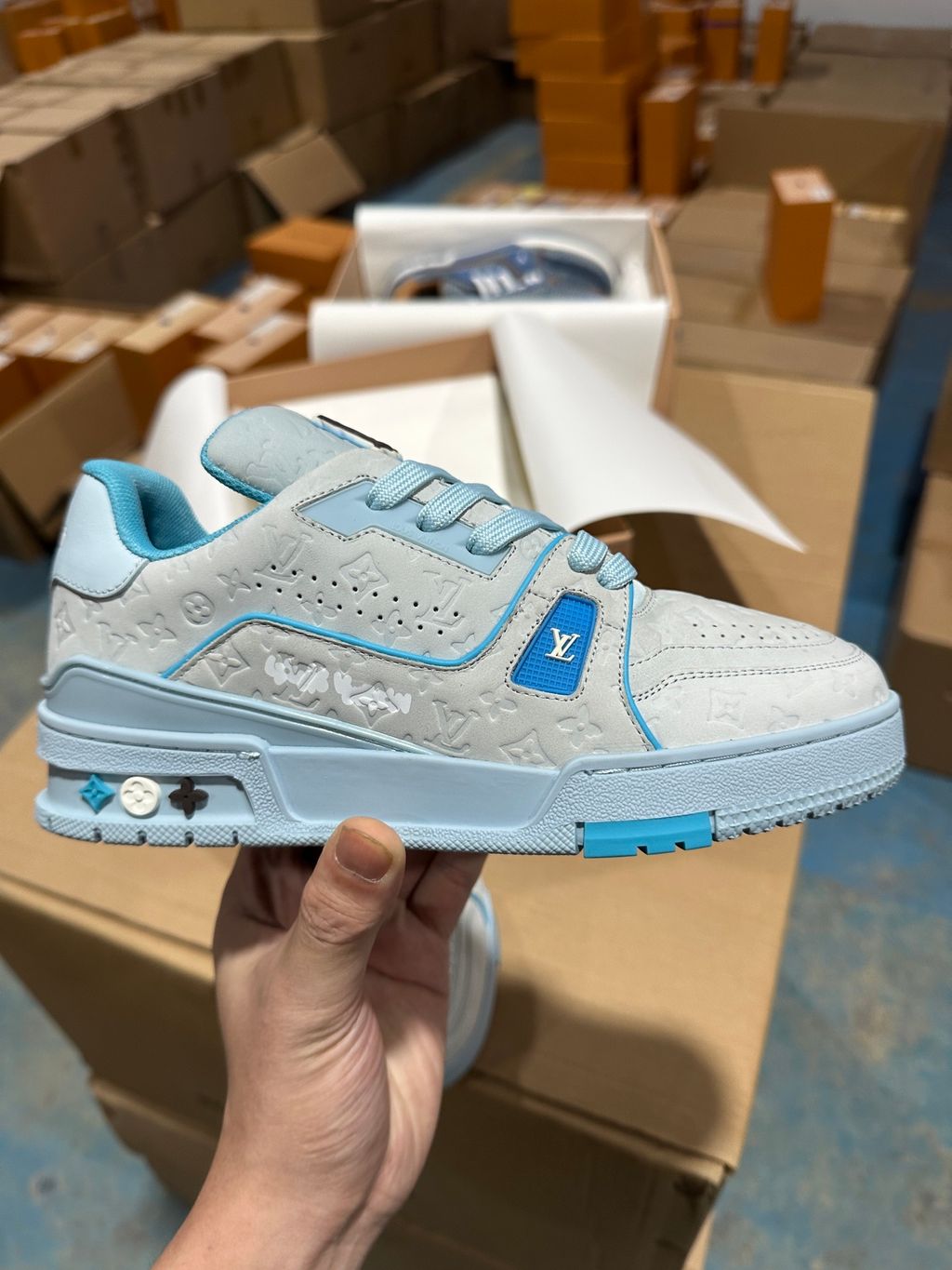 Louis Vuitton Tyler The Creator LV Trainer Low 1ACRYD Blue sneakers side view