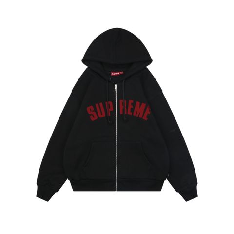 Supreme 2025 Black Red Appliqué Letter Heavyweight Zip Hoodie