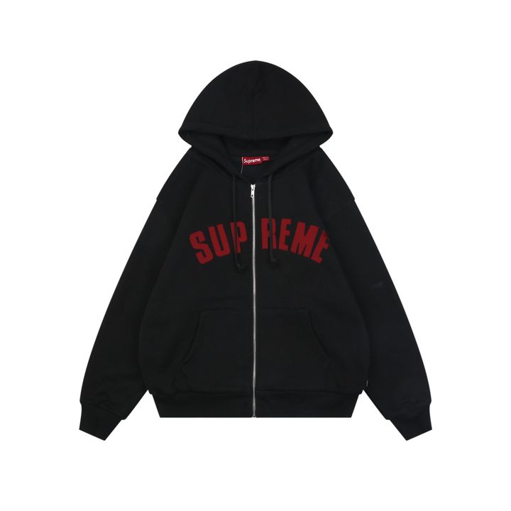 Supreme 2025 Black Red Appliqué Letter Heavyweight Zip Hoodie