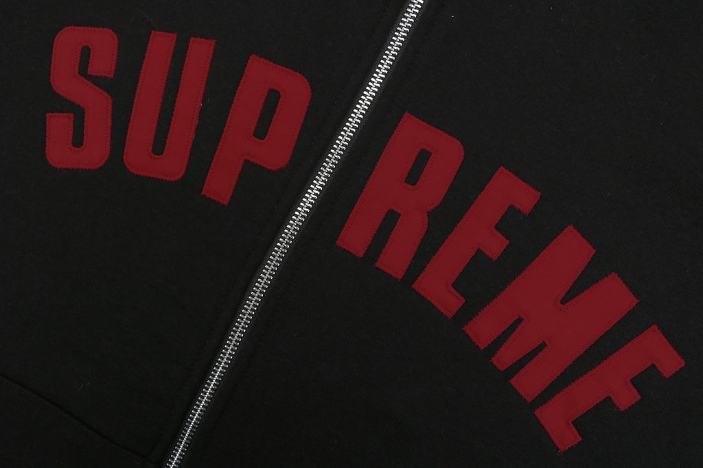 Supreme Black Red Embroidered Logo Heavyweight Hoodie